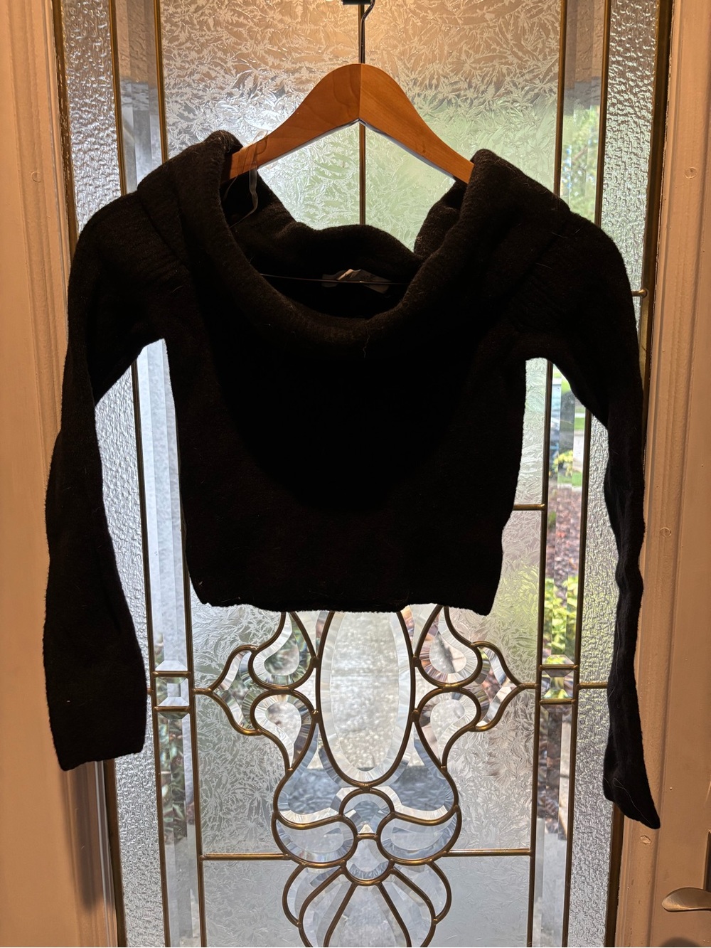 Altar'd State Black Off-Shoulder Cropped Sweater